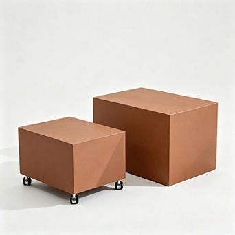 KWPZQEB 2 pc Saddle Leather Table Set,Rectangular Coffee Table & End Table w/ Wheels for Living Room