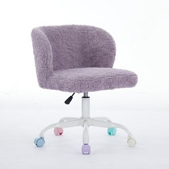 Swivel Faux Fur Office Chair Adjustable Metal Base for Bedroom