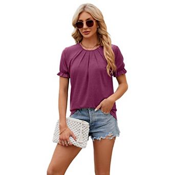 XuBa Women’s Bubble Sleeve T-Shirt Loose Curved Hem Casual Top