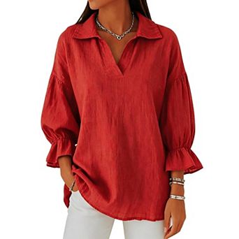 XuBa Women’s 3/4 Puff Sleeve Blouse Loose Fit Casual Top