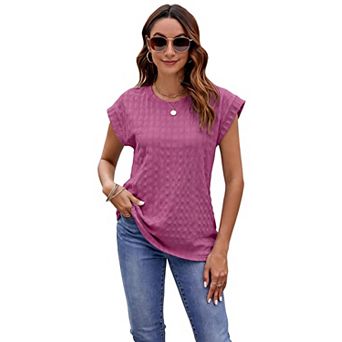 XuBa Women’s Textured Jacquard T-Shirt Cap Sleeve Casual Top