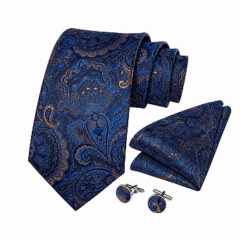 Silk Paisley Solid Mens Necktie Set Pocket Square Cufflinks Formal Wedding Gift
