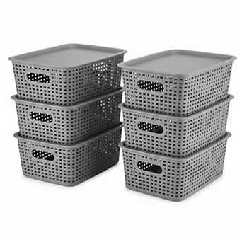 Plastic Storage Baskets with Lid 6 Pack Lidded Organizer Bins for Shelves Drawers Closet Office