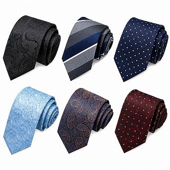 Men 6-Pack Woven Jacquard Neckties Elegant Business Formal Wear