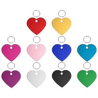 10 pc Pet ID Tags, Personalized Dog Cat Tag Heart Shape Engraved Blank with Key Ring