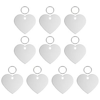 10 pc Pet ID Tags, Personalized Dog Cat Tag Heart Shape Engraved Blank with Key Ring