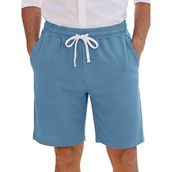 Men's Waffle Knit Shorts Summer Solid Color Drawstring Breathable