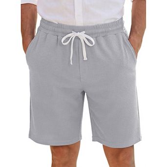 Men's Waffle Knit Shorts Summer Solid Color Drawstring Breathable