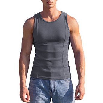 Men's Striped Texture Tank Top Slim Fit Sleeveless Gym Streetwear