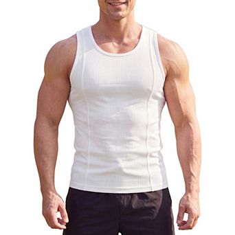 Men's Striped Texture Tank Top Slim Fit Sleeveless Gym Streetwear