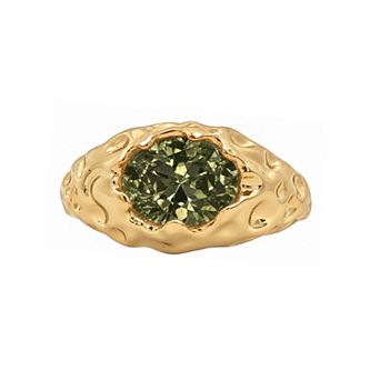PRIMROSE 14k Gold Flash Plated Polished Oval Flush-Set Cubic Zirconia Comfort Fit Organic Band Ring