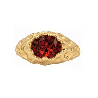 PRIMROSE 14k Gold Flash Plated Polished Oval Flush-Set Cubic Zirconia Comfort Fit Organic Band Ring
