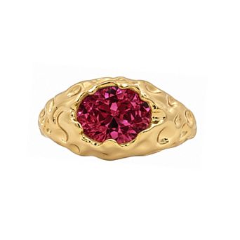 PRIMROSE 14k Gold Flash Plated Polished Oval Flush-Set Cubic Zirconia Comfort Fit Organic Band Ring