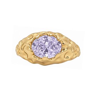 PRIMROSE 14k Gold Flash Plated Polished Oval Flush-Set Cubic Zirconia Comfort Fit Organic Band Ring