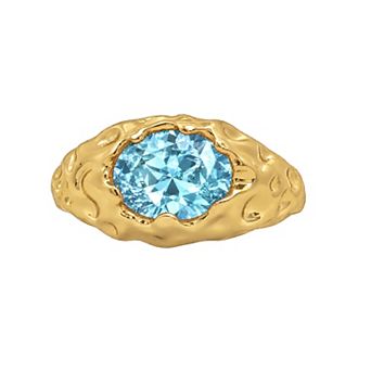 PRIMROSE 14k Gold Flash Plated Polished Oval Flush-Set Cubic Zirconia Comfort Fit Organic Band Ring