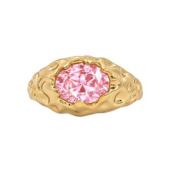 PRIMROSE 14k Gold Flash Plated Polished Oval Flush-Set Cubic Zirconia Comfort Fit Organic Band Ring