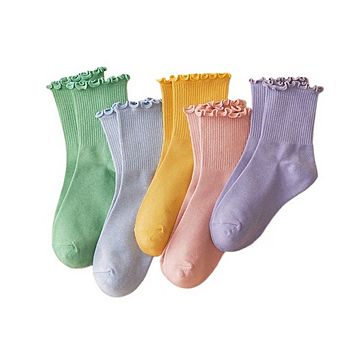 5 Pairs Womens Ruffle Socks Cute Ankle Crew Frilly Socks for Women