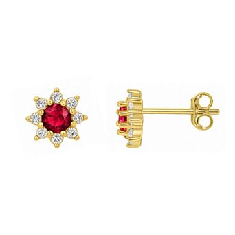 PRIMROSE Polished Round Cubic Zirconia Flower Stud Earrings