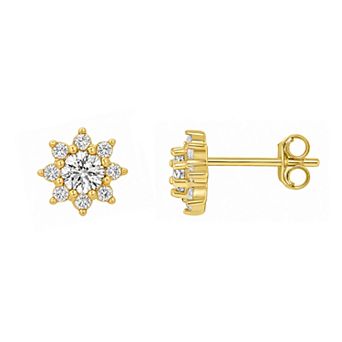 PRIMROSE Polished Round Cubic Zirconia Flower Stud Earrings