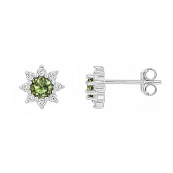 PRIMROSE Polished Round Cubic Zirconia Flower Stud Earrings