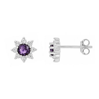 PRIMROSE Polished Round Cubic Zirconia Flower Stud Earrings