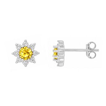 PRIMROSE Polished Round Cubic Zirconia Flower Stud Earrings
