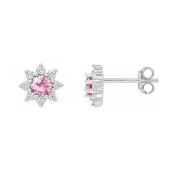 PRIMROSE Polished Round Cubic Zirconia Flower Stud Earrings