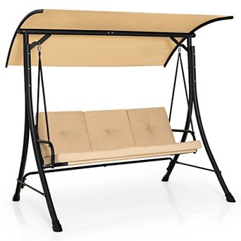 3-Seat Outdoor Porch Swing With Adjustable Canopy and 800 Lb Frame