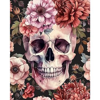 Skull and Flowers Paint by Numbers Kit for Adults Canvas Acrylic DIY Set