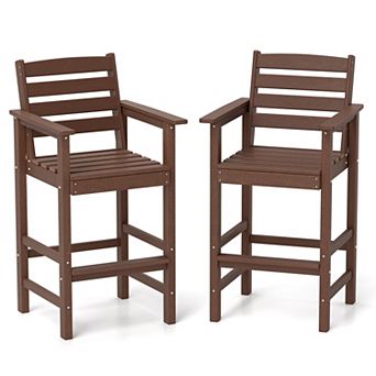 Patio HDPE Adirondack Bar Chair Set of 2 With Wide Armrests