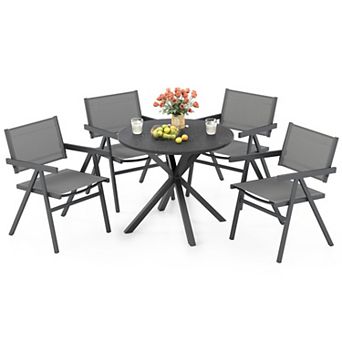 Outdoor Patio Dining Chairs with Breathable Fabric Seat, Metal Frame