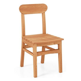Patio Teak Wood Dining Chair, Armless Outdoor Chair with Slatted Seat