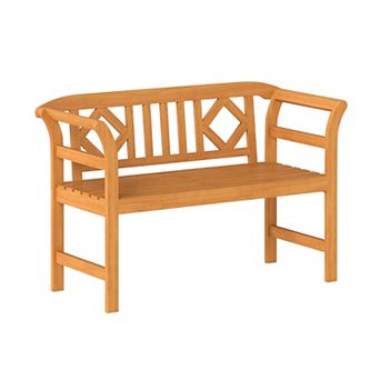 Acacia Wood 2 Person Patio Loveseat, Outdoor Garden Bench With Armrests