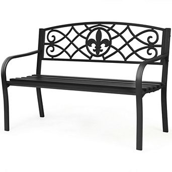 50 Inch Heavy-Duty Metal Patio Garden Bench, Outdoor Porch Seat