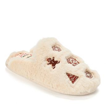 Dearfoams Women's Holiday Fur Shaped Tab Scuff Slippers