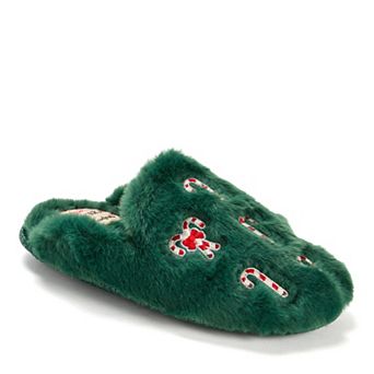 Dearfoams Women's Holiday Fur Shaped Tab Scuff Slippers