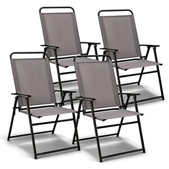 Set of 4 Outdoor Folding Sling Patio Chairs with Armrests and Backrest