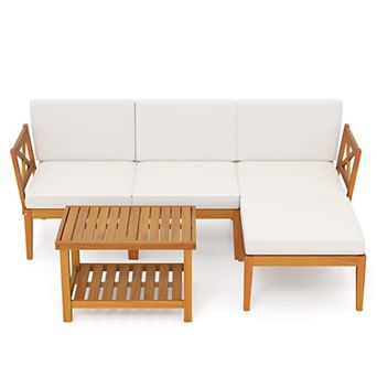 5 pc Acacia Wood Patio Furniture Set With 2 tier Coffee Table