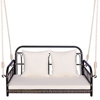 2-Person Outdoor Hanging Chair with Ropes for Backyard Patio