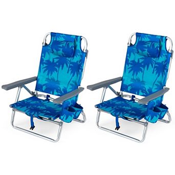 Set of 2 Backpack Beach Chairs Folding Recliners with 5 Position Backrest