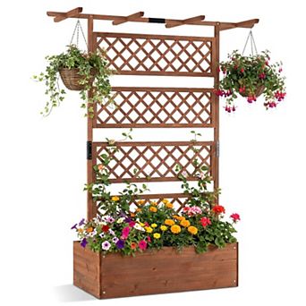 Wooden Planter Box with Lattice Trellis Raised Garden Bed Privacy Screen