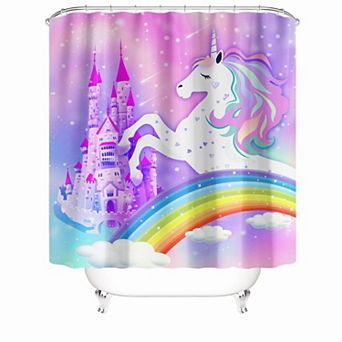 Castle And Rainbow Shower Curtains for Bathroom Waterproof Decor 72x72 Inch