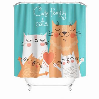Cat Family Shower Curtains for Bathroom Waterproof Decor 72x72 Inch