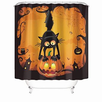 Cat Playing With Pumpkin Shower Curtains for Bathroom Waterproof Decor 72x72 Inch