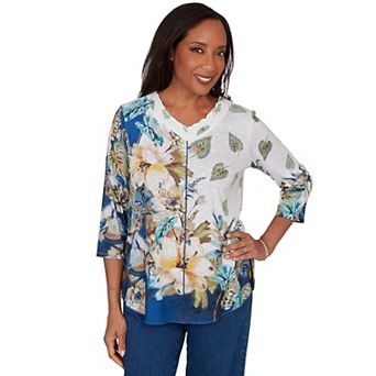 Petite Alfred Dunner Placed Texture Floral Knit Top