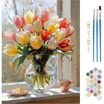 Tulips Paint by Numbers Kit Acrylic Canvas, Beginner-Friendly