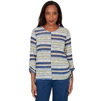 Petite Alfred Dunner Spliced Multi Stripe Knit Top