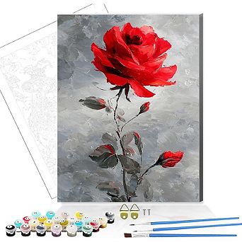 Rose Paint by Numbers Kit for Adults with Canvas, Acrylic Paints and Frame