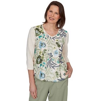 Petite Alfred Dunner Sequined Floral Mesh Overlay Knit Top