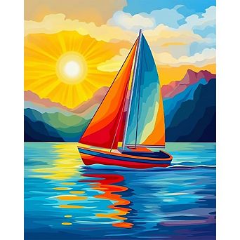 Sailboat Paint by Numbers Kit for Adults Canvas Acrylic Painting Set, DIY Craft